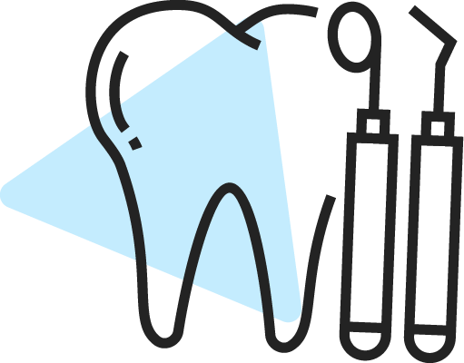 Illustration av en tand och tandläkarverktyg