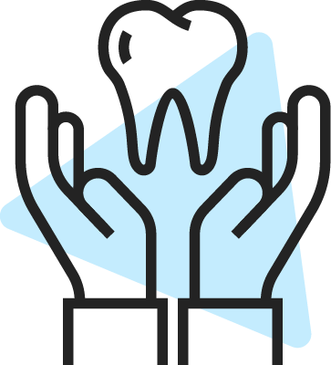 Illustration av två händer som lyfter en tand